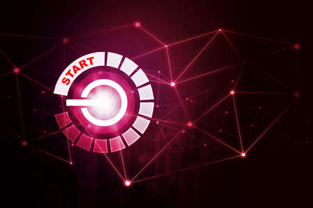 Image of speed meter with connection network in virtual screen backgroundの写真素材