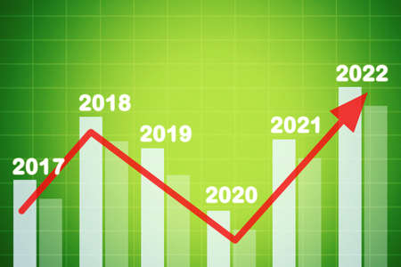 Image of recovery future growth business chart plan for the new year 2022 with green screen backgroundの写真素材