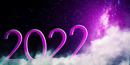 Image of purple 2022 number with milky way in the night sky backgroundの写真素材