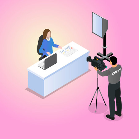TV production 3d isometric vector illustration concept for banner, website, landing page, ads, flyerのイラスト素材