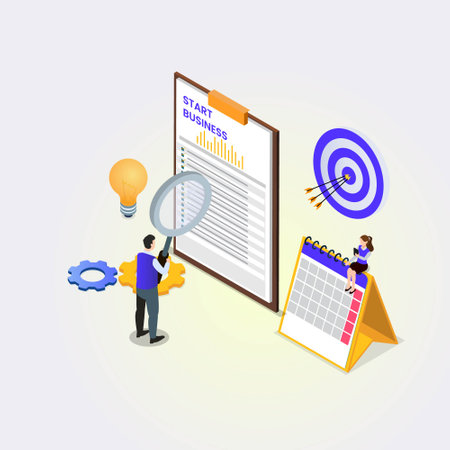Business people starting new business 3d isometric vector illustration concept for banner, website, landing page, ads, flyerのイラスト素材
