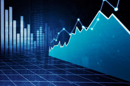 Double exposure of growth business diagram with night city background