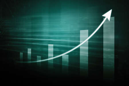 Double exposure of growing business chart with cityscape backgroundの写真素材