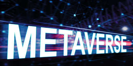 Double exposure of metaverse word with blurred lights background in the smart cityの写真素材