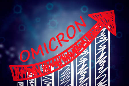 Image of growth omicron covid-19 cases graph in the blackboardの写真素材