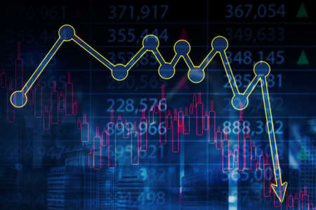 Image of declining stock market chart with virtual screen background