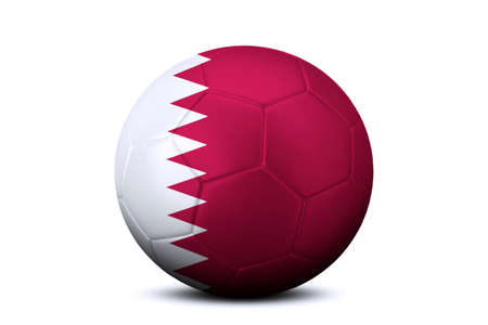 Close up of soccer ball with Qatar flag in the studio. Isolated on white backgroundの写真素材