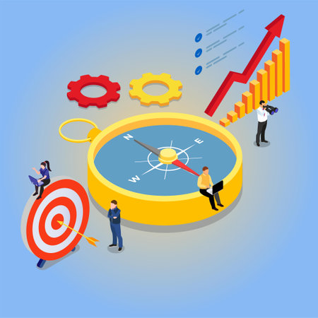 Using Compass for Navigation and Orientation in Business isometric 3d vector illustration concept for banner, website, illustration, landing page, flyer, etc.のイラスト素材