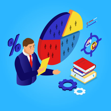 Demographic statistics data isometric 3d vector illustration concept for banner, website, illustration, landing page, flyer, etc.のイラスト素材