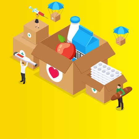 Voluntary Social Assistance and Support isometric 3d vector illustration concept for banner, website, illustration, landing page, flyer, etc.のイラスト素材