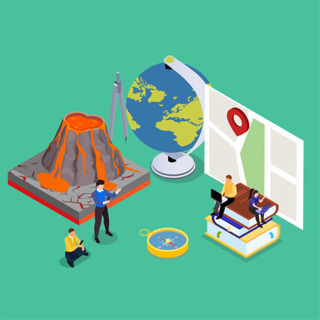 Cartography and navigation, geology, environment study isometric 3d vector illustration concept for banner, website, illustration, landing page, flyer, etc.のイラスト素材