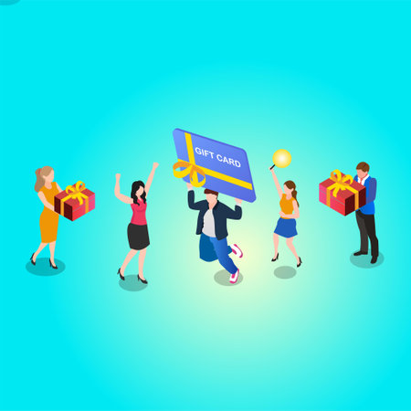 Customers getting gift card isometric 3d vector illustration concept for banner, website, illustration, landing page, flyer, etc.のイラスト素材