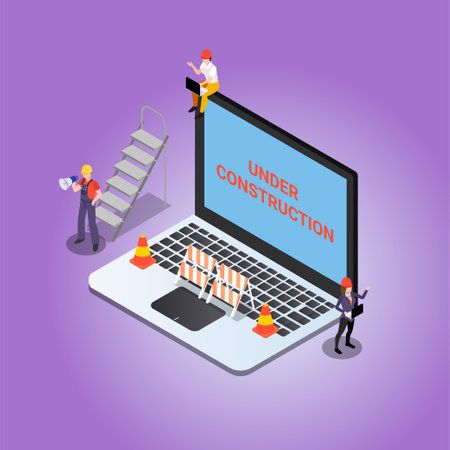 Website under construction page 3d isometric vector illustration concept for banner, website, landing page, ads, flyer templateのイラスト素材
