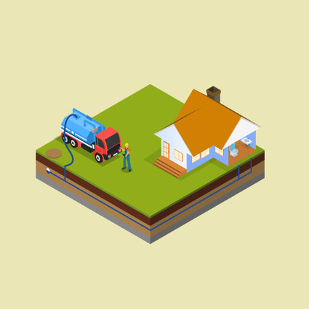 Professional sewer cleaning service 3d isometric vector illustration concept for banner, website, landing page, ads, flyer templateのイラスト素材