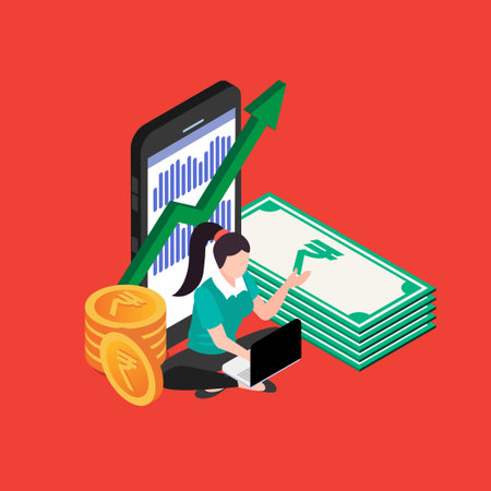 Indian Rupee digital 3d isometric vector illustration concept for banner, website, landing page, ads, flyer templateのイラスト素材