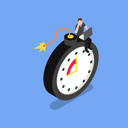 Stressed businessman with deadline isometric 3d vector illustration concept for banner, website, illustration, landing page, flyer, etc.のイラスト素材