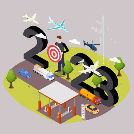 Businessman holding a target for 2023 isometric 3d vector illustration concept for banner, website, illustration, landing page, flyer, etc.のイラスト素材
