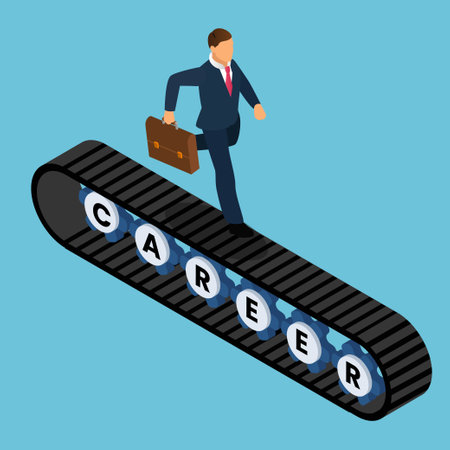 Businessman running and getting nowhere in career isometric 3d vector illustration concept for banner, website, illustration, landing page, flyer, etc.のイラスト素材