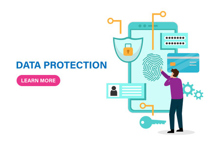 Finger print data security 2d vector illustration concept for banner, website, illustration, landing page, flyer, etc.のイラスト素材