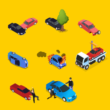 Car insurance protection isometric 3d vector illustration concept for banner, website, illustration, landing page, flyer, etc.のイラスト素材