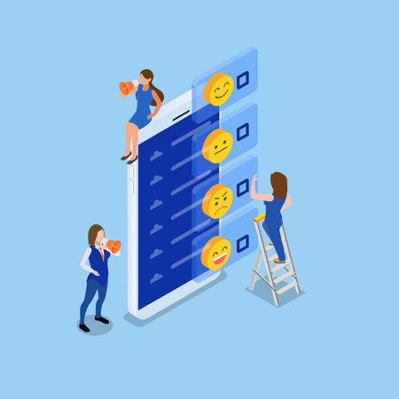 Customer rating on mobile phone isometric 3d vector illustration concept for banner, website, illustration, landing page, flyer, etc.のイラスト素材