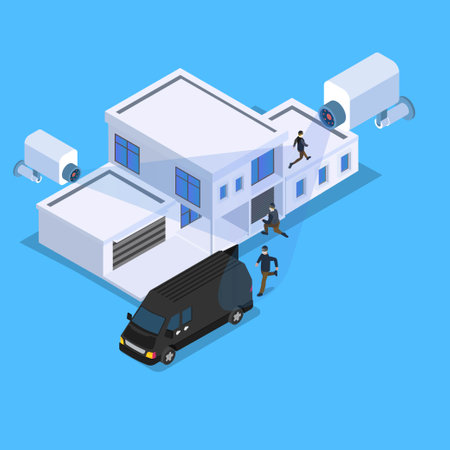 CCTV Security Camera record thief in action isometric 3d vector illustration concept for banner, website, illustration, landing page, flyer, etc.のイラスト素材