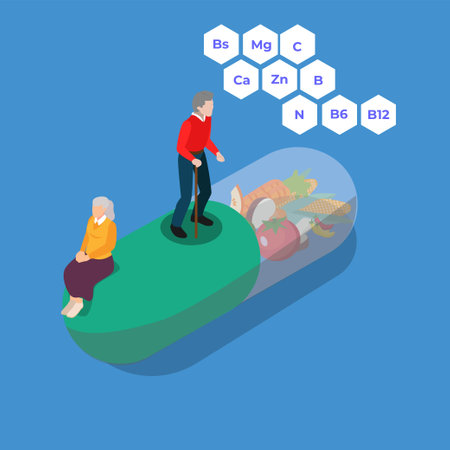 Senior couple on supplementary foods in capsule isometric 3d vector illustration concept for banner, website, illustration, landing page, flyer, etc.のイラスト素材