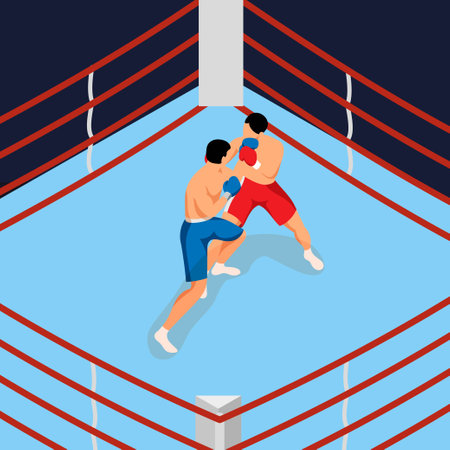 Boxer fighting in a boxing ring isometric 3d vector illustration concept for banner, website, illustration, landing page, flyer, etc.のイラスト素材