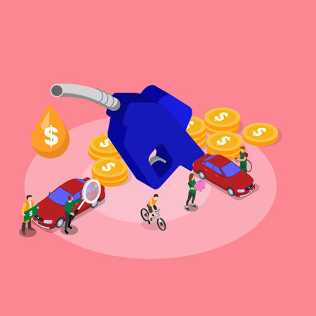 Increase in petrol prices isometric 3d vector illustration concept for banner, website, illustration, landing page, flyer, etc.のイラスト素材