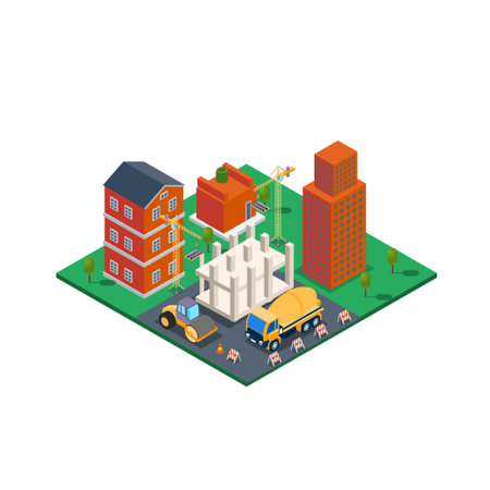 Construction site with appliances isometric 3d vector illustration concept for banner, website, illustration, landing page, flyer, etc.のイラスト素材