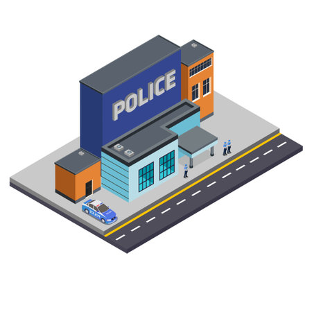 City police station department building isometric 3d vector illustration concept for banner, website, illustration, landing page, flyer, etc.のイラスト素材