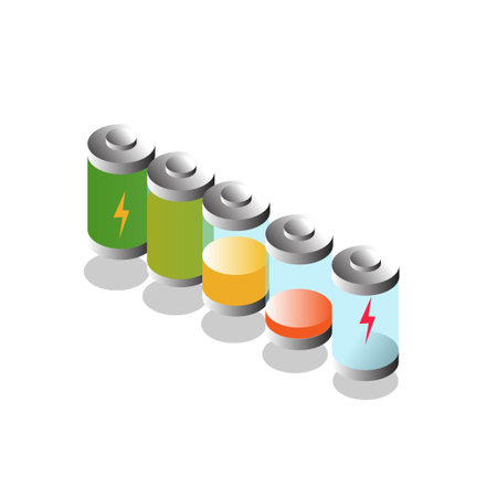 Battery percent from high to low isometric 3d vector illustration concept for banner, website, illustration, landing page, flyer, etc.のイラスト素材