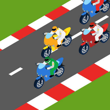 Motorcycle racers racing against each other isometric 3d vector illustration concept for banner, website, illustration, landing page, flyer, etc.のイラスト素材