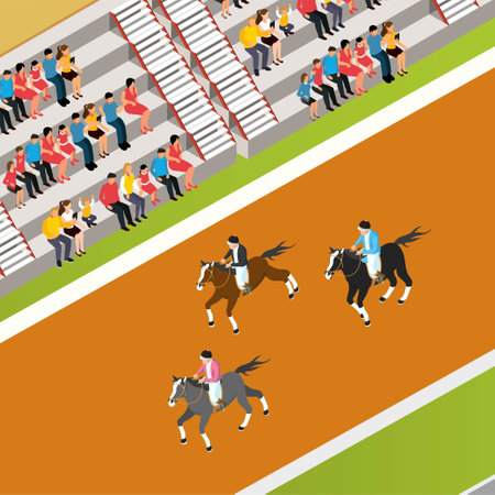 People watching horse race performance isometric 3d vector illustration concept for banner, website, illustration, landing page, flyer, etc.のイラスト素材