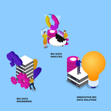 Big data analysis, Big data engineering, innovative big data solution 3d vector illustration