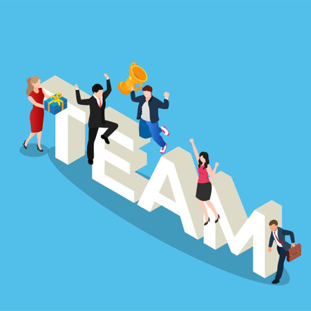 Happy business employee team winners award isometric 3d vector illustration concept for banner, website, illustration, landing page, flyer, etc.のイラスト素材