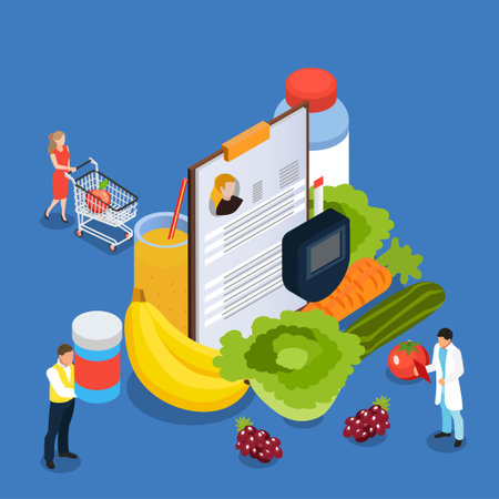 Diabetes healthy lifestyle isometric 3d vector illustration concept for banner, website, illustration, landing page, flyer, etc.のイラスト素材