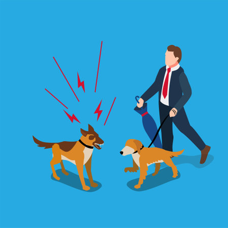 Businessman walks his dog isometric 3d vector illustration concept for banner, website, illustration, landing page, flyer, etc.のイラスト素材