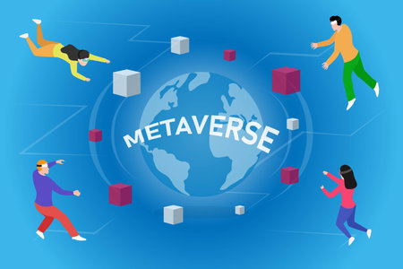 People on metaverse 2d flat vector illustration concept for banner, website, illustration, landing page, flyer, etc.のイラスト素材