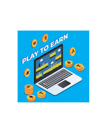 P2E, Play to Earn, NFT game isometric 3d vector illustration concept for banner, website, illustration, landing page, flyer, etc.のイラスト素材