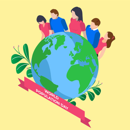 World population day banner isometric 3d vector illustration concept for banner, website, illustration, landing page, flyer, etc.のイラスト素材