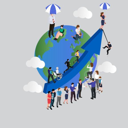 Overpopulation and human crowd density growth - Growing population isometric 3d vector illustration concept for banner, website, illustration, landing page, flyer, etc.のイラスト素材