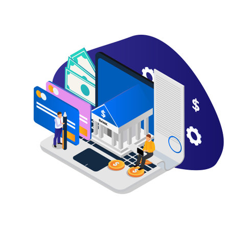 Banking isometric 3d vector illustration concept for banner, website, illustration, landing page, template, etcのイラスト素材