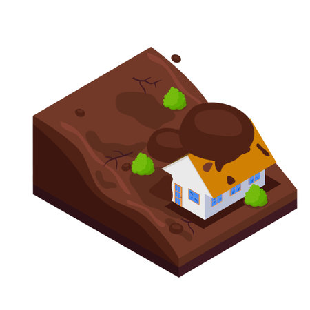Nature disaster - landslide isometric 3d vector illustration concept for banner, website, illustration, landing page, template, etcのイラスト素材