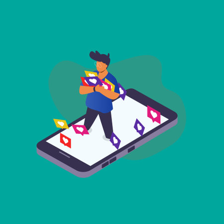 Social media influencer isometric 3d vector illustration concept for banner, website, illustration, landing page, template, etcのイラスト素材