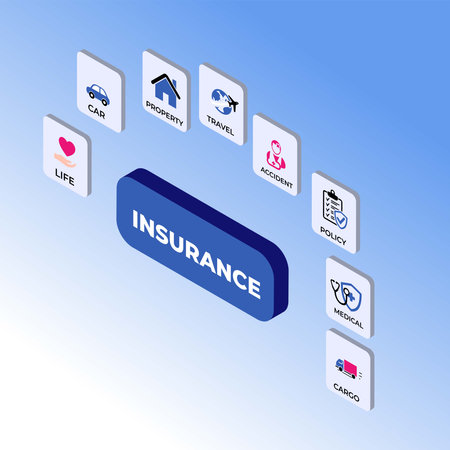 Insurance isometric 3d vector illustration concept for banner, website, illustration, landing page, template, etcのイラスト素材