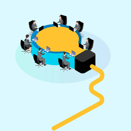 Business brainstorming meeting isometric 3d vector illustration for banner, website, illustration, landing page, template, etcのイラスト素材