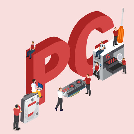 PC Hardware maintenance isometric 3d vector illustration for banner, website, illustration, landing page, template, etcvのイラスト素材