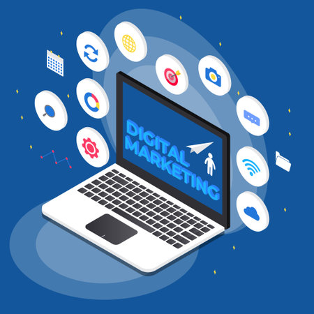 Digital marketing isometric 3d vector concept for banner, website, illustration, landing page, flyer, etc.のイラスト素材
