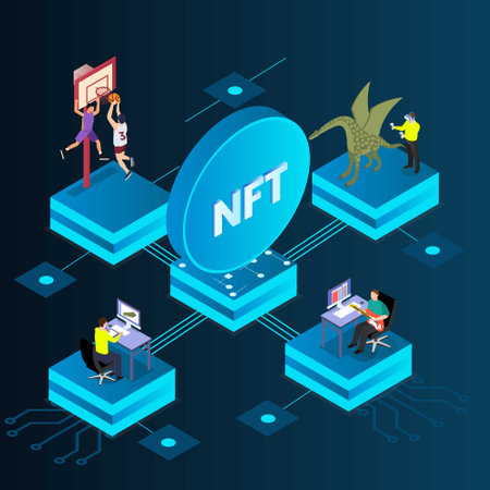 NFT Non Fungible Token - Crypto art collections isometric 3d vector icon concept for banner, website, illustration, landing page, flyer, etc.のイラスト素材